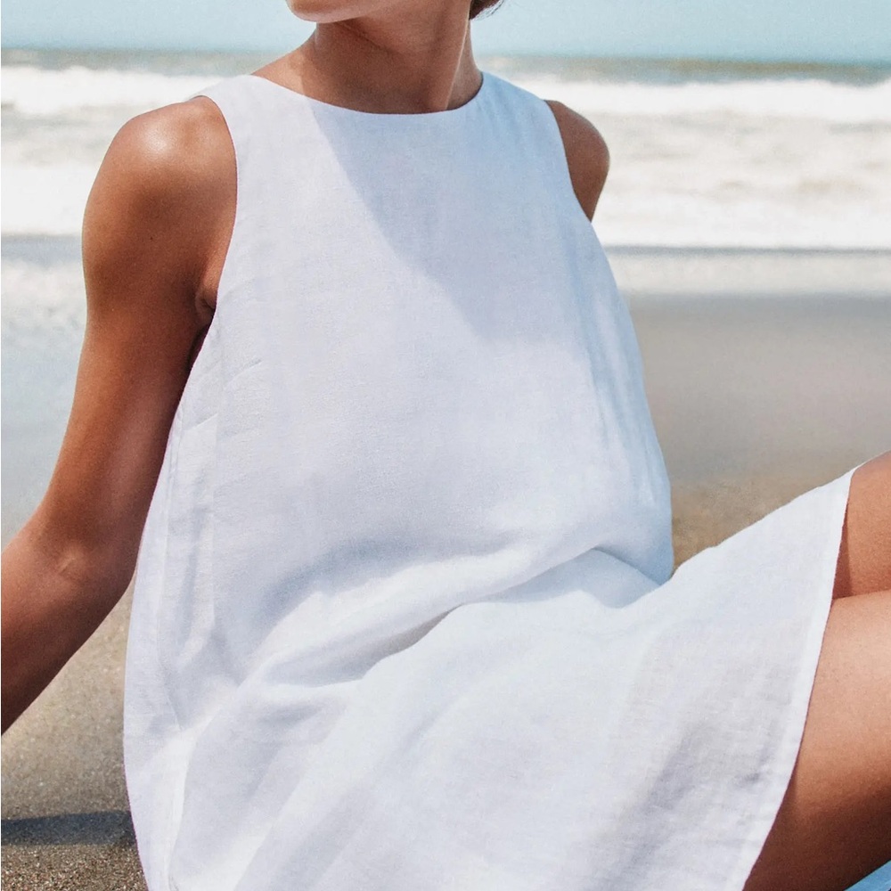 Quince Linen Sleeveless White Dress
